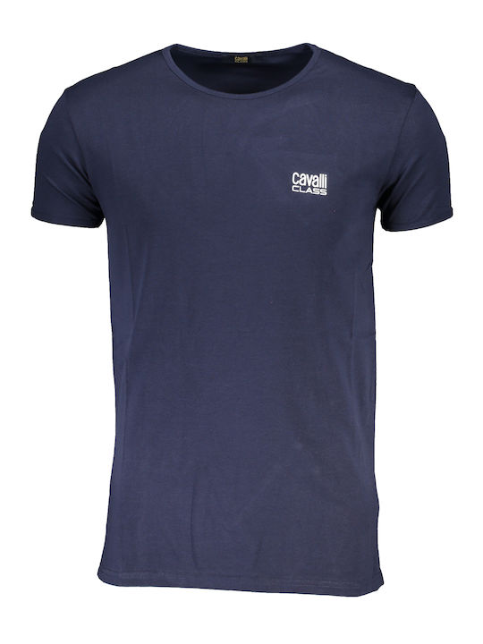 Roberto Cavalli T-shirt Bărbătesc cu Mânecă Scurtă Albastru marin