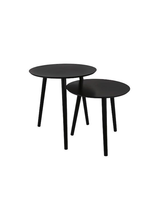 Round Side Table Vilma Wooden Black 2pcs L50xW50xH50cm