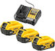 DEWALT Set 3 Werkzeugbatterien Lithium 18V Kapazität 5Ah mit Ladegerät