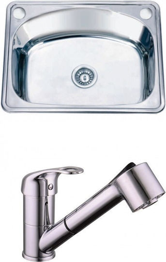 Inter Ceramic Drop-In Мивка Inox със смесител Ш62xД48см Сребрист