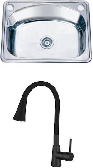 Inter Ceramic Havana Black Drop-In Кухненски Мивка Inox със Смесител Дължина 62см Ширина 48см Сребрист