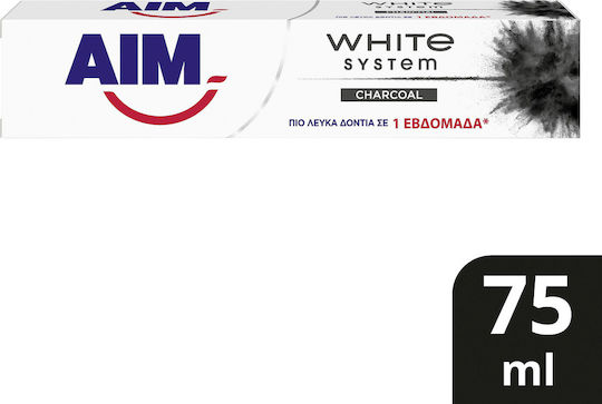 AIM White System Charcoal Οδοντόκρεμα με Ενεργό Άνθρακα για Λεύκανση 75ml