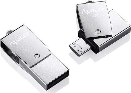 Apacer Ah750 64GB USB 2.0 Stick με σύνδεση USB-A & micro USB-B Ασημί