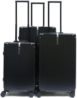 Traveleo Travel Suitcases Black with 4 Wheels Set of 3pcs