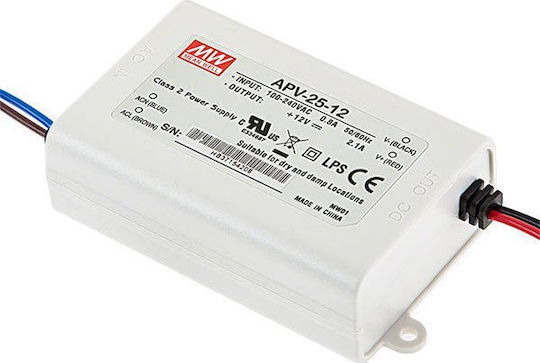 Mean Well Apv Τροφοδοτικό LED IP42 Ισχύος 25W με Τάση Εξόδου 12V