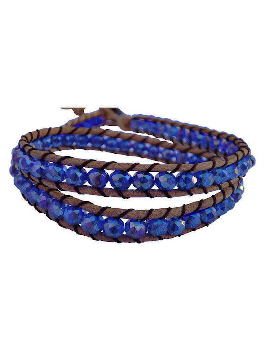 Jt Leather double bracelet - choker necklace with crystals Blue electric