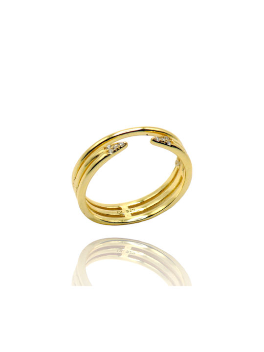 Women's Silver Triple Ring, Zircon, Gold plated