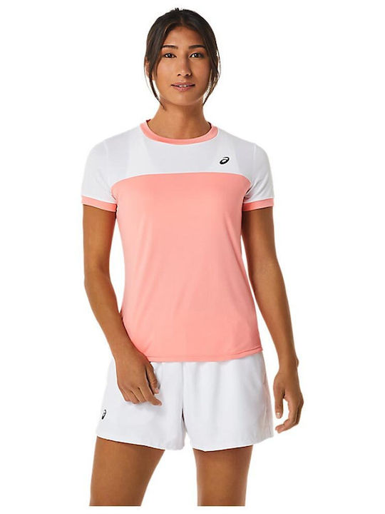ASICS Women's Athletic Blouse Short Sleeve Fast Drying Coral