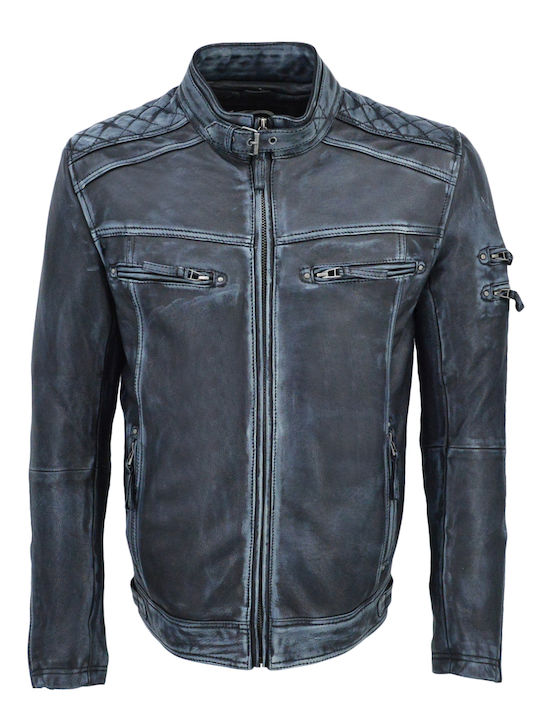Leather Jacket Biker Black-Grey