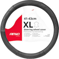 AMiO Car Steering Wheel Cover with Diameter 41-43cm Leatherette Black with Black Seam