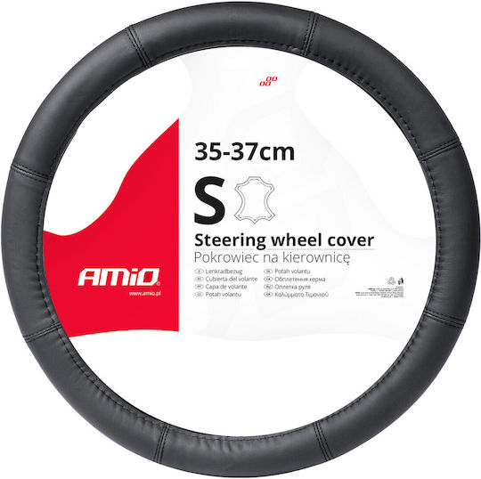 AMiO Auto-Lenkradabdeckung mit Durchmesser 35-37cm aus Kunstleder Schwarz mit Schwarzer Naht