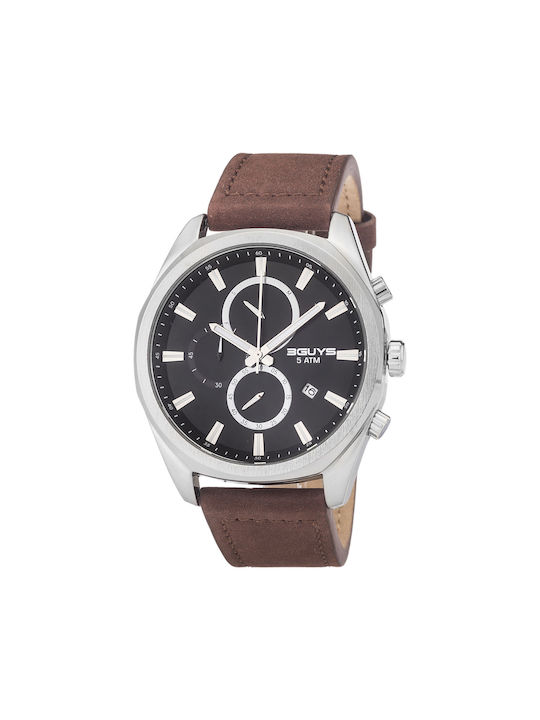 3Guys Watch Chronograph Battery with Brown Leather Strap
