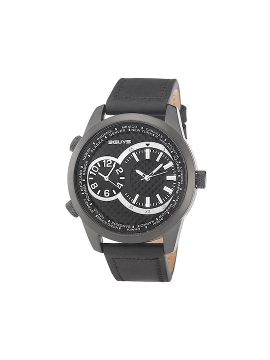 3Guys Watch Battery with Gray Leather Strap