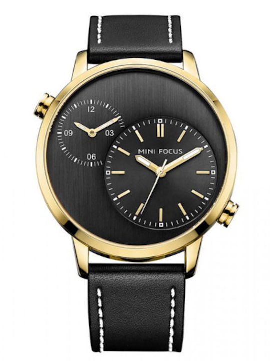 Mini Focus Ανδρικό Ρολόι 42mm Μπαταρίας με Καφέ Δερμάτινο Λουράκι