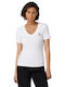 Calvin Klein Damen Bluse Baumwolle Kurzärmelig mit V-Ausschnitt White