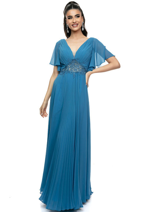 RichgirlBoudoir Maxi Evening Dress with Lace Light Blue