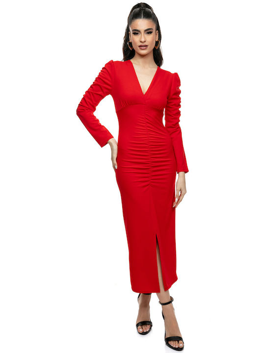 RichgirlBoudoir Maxi Βραδινό Φόρεμα με Σκίσιμο Κόκκινο