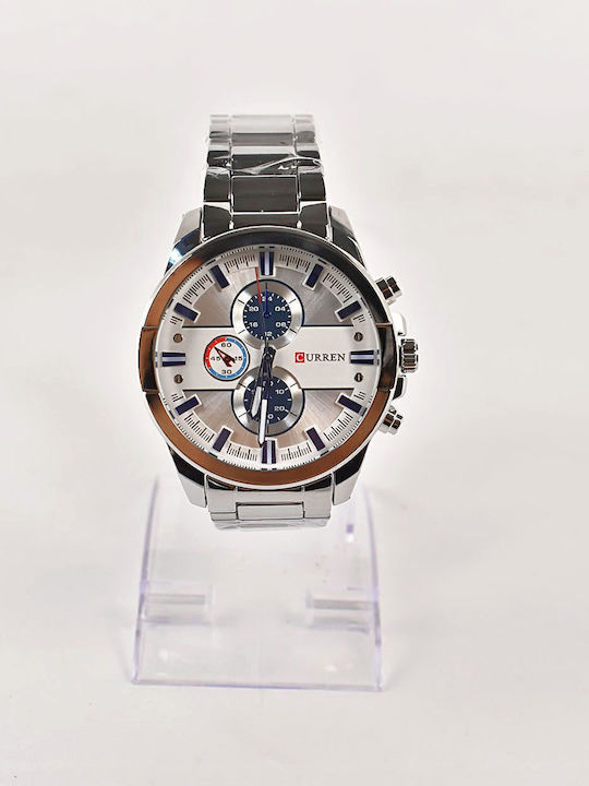 Curren 8274 Ανδρικό Ρολόι 45mm Μπαταρίας με Ασημί Μεταλλικό Μπρασελέ