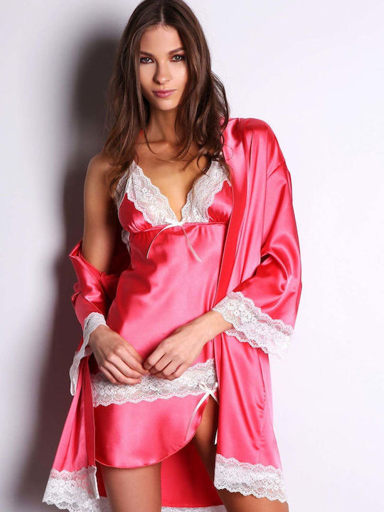 Milena by Paris Summer Women's Satin Robe with Nightdress Rhodes-Ivoire
