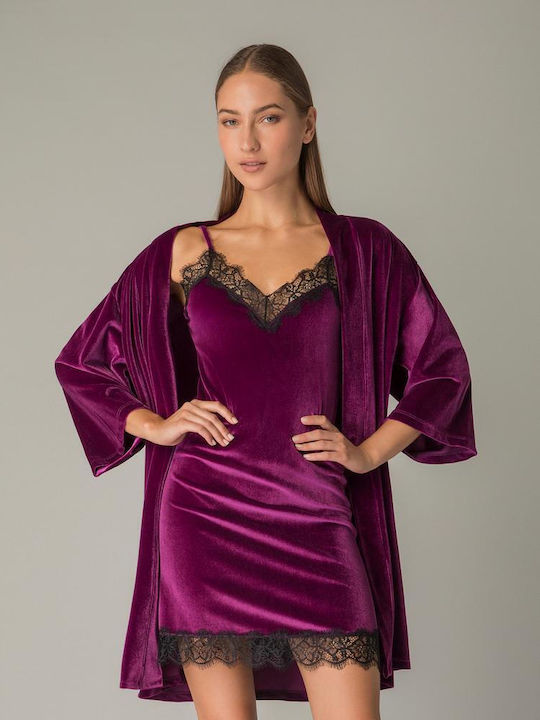 Milena by Paris Winter Women's Velvet Robe Violet