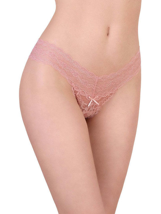 Milena by Paris Cotton Women's String with Lace Pink