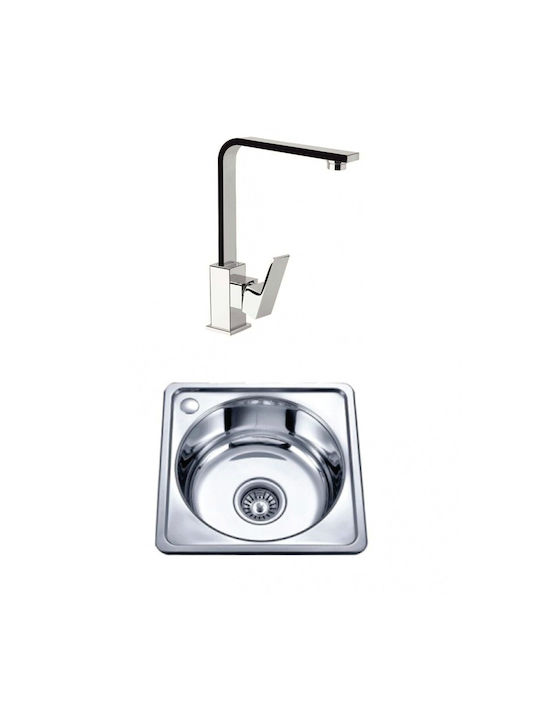 Inter Ceramic Alpaca Ένθετος Νεροχύτης Inox Μ40xΠ40cm Ασημί