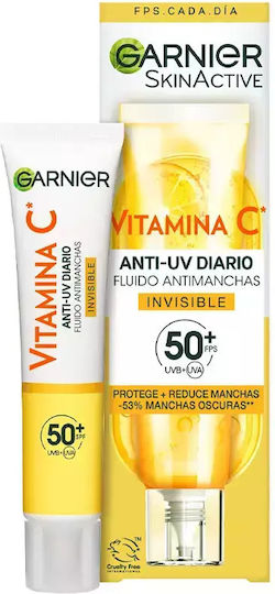 Garnier Skinactive Cremă de Față Fluidă de Zi cu SPF50 pentru Hidratare, Anti-îmbătrânire și Pete Pigmentare cu Vitamina C 40ml