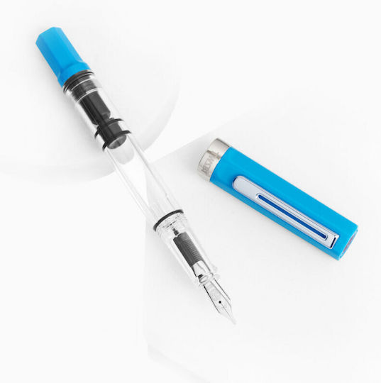 Twsbi Eco Cerulean Blue Piston Filling Πένα Καλλιγραφίας Broad Μπλε με Μπλε Μελάνι