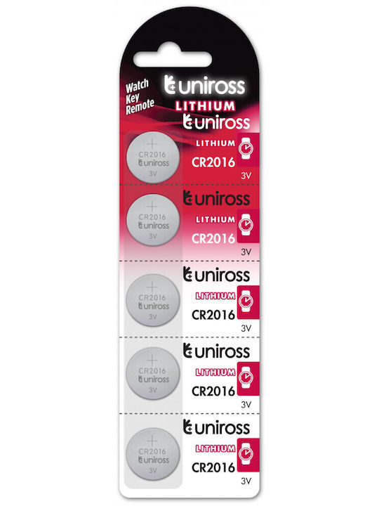 Uniross Batterien Lithium für Uhren CR2016 3V 5Stück