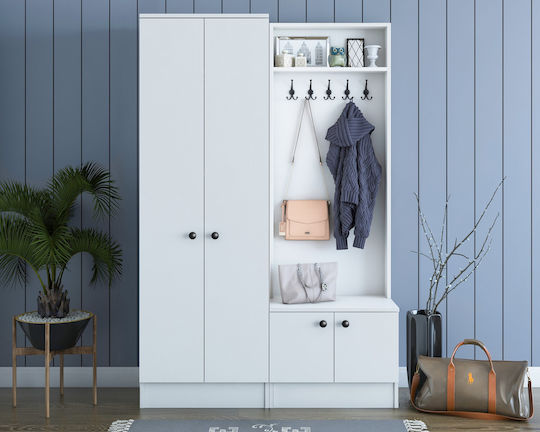 Entry Furniture with Hanger / Shoe Rack & Wardrobe White 119.6x37.3x182.8cm