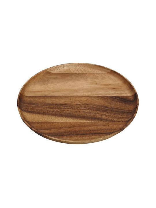 Espiel Wooden Round Serving Tray with Handles in Brown Color 36x36x1.5cm 20pcs