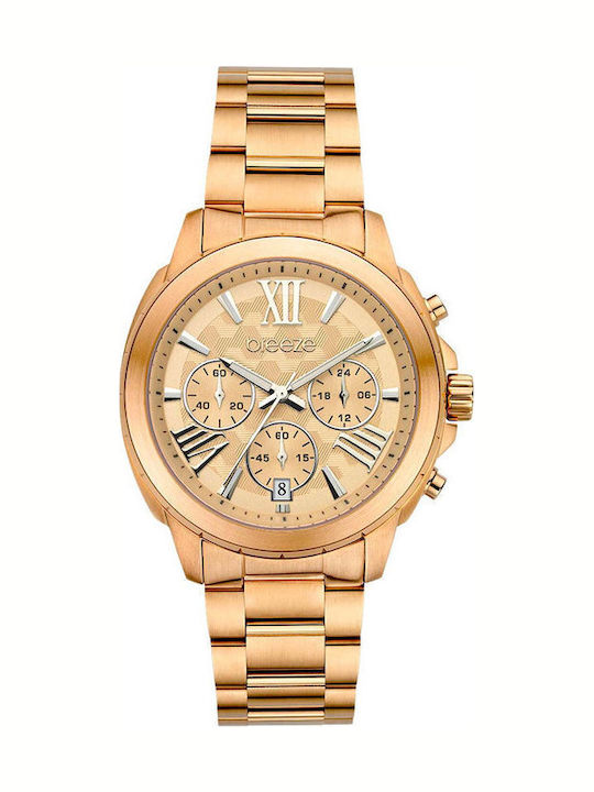 Breeze Damen Uhr Chronograph mit Rose Gold Meta...