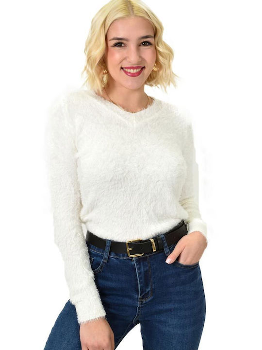 Potre Women's Long Sleeve Sweater Cotton Ecru