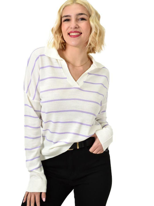 Potre Women's Blouse Long Sleeve Striped Lilacc