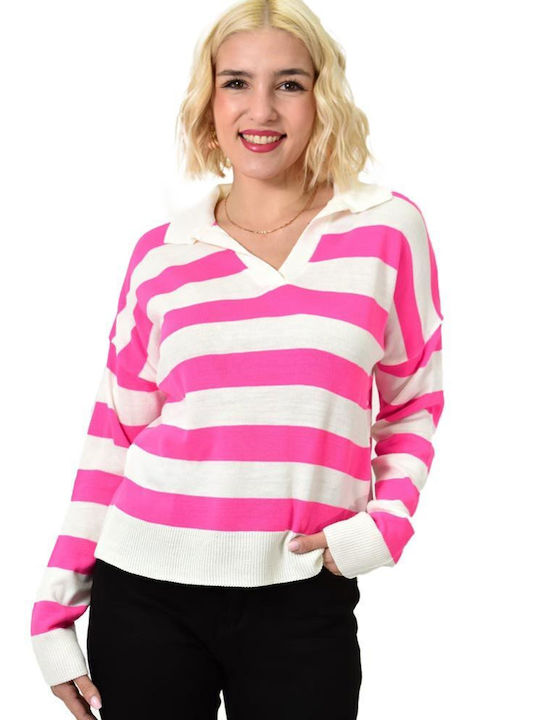 Potre Women's Blouse Long Sleeve Striped Fuchsia