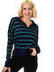 Damen Bluse Langärmelig Gestreift Marineblau
