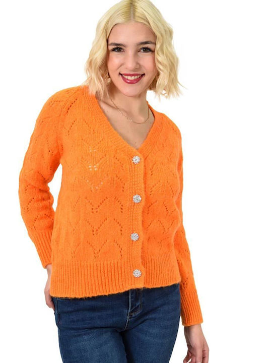 Potre Long Women's Cardigan with Buttons Orange