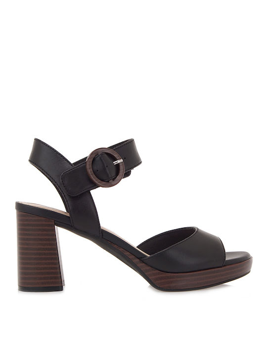 Clarks Leather Women's Sandals Black with Chunky Medium Heel