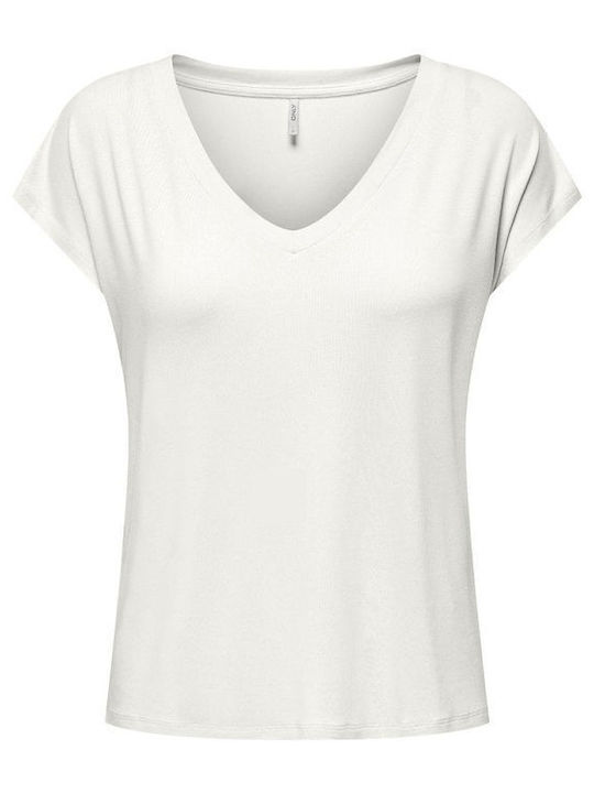 Only Women's Blouse Short Sleeve with V Neck White