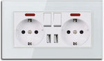 Double Power Socket with 2 USB Ports White