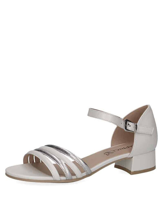 Caprice Leather Women's Sandals White with Low Heel