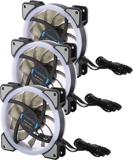 CoolerAge Case Fans 120mm (2500rpm) with RGB Lighting and 6-Pin Connection Pack of 3