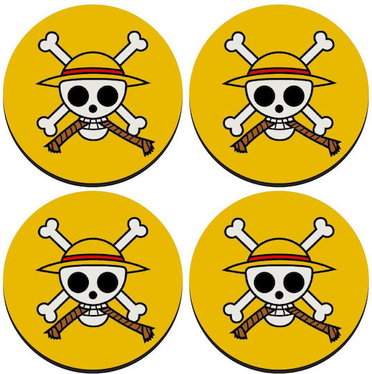 Koupakoupa Onepiece Skull Στρογγυλό Σουβέρ Ξύλινο Κίτρινο 4τμχ