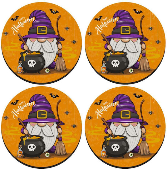 Koupakoupa Happy Halloween (Halloween) Rund Untersetzer Hölzernes Orange 4Stück Koupakoupa Happy Halloween (Halloween) Rund Untersetzer Hölzernes Orange 4Stück