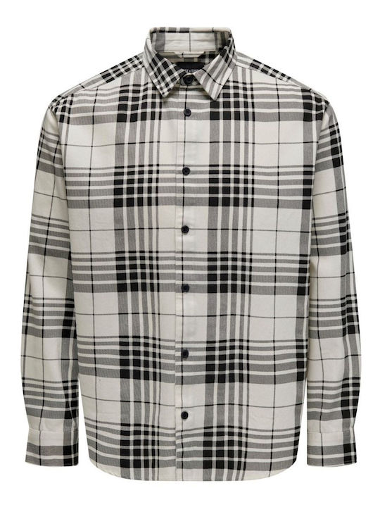 Only & Sons Men's Shirt Long Sleeve Cotton Black and white