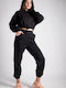 Femei Black Set cu Pantaloni cu elastic cu Croială Relaxată