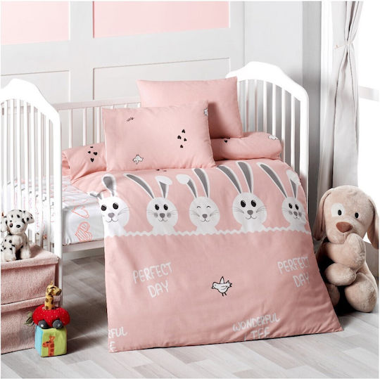 Beauty Home Комплект Бебешки Чаршафи За Количка Памучни Сьомга Розов 100x150бр 4бр