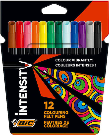 BIC Intensity Μαρκαδόροι Ζωγραφικής 0.9mm Πλενόμενοι Σετ 12 χρώματα με Μαύρο Σώμα και Βάση το Νέρο