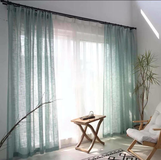 My Home Luxury Curtain with Grommets Cyan 280x270cm