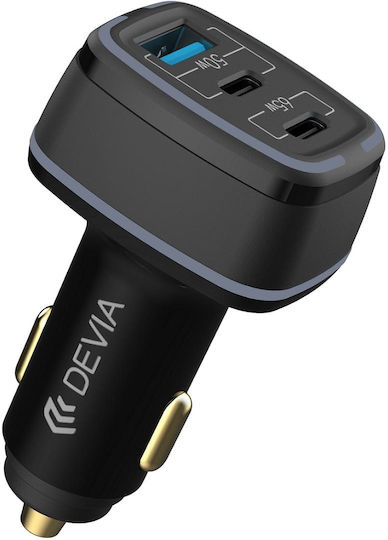 Devia Extreme Auto-Ladegerät 115W Schnellladung mit Anschlüssen: 1xUSB 2xType-C Schwarz Farbe